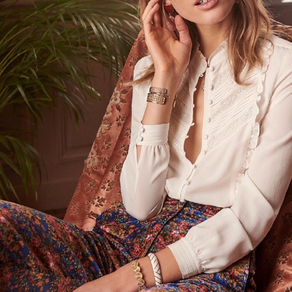 Sézane Claire silk lace ruffled shirt